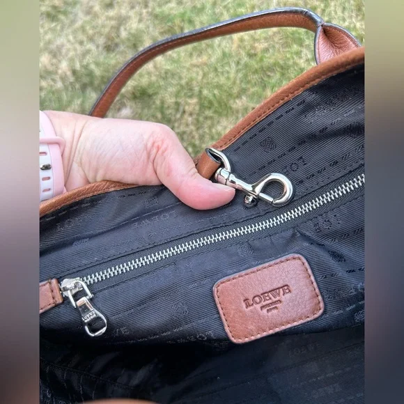 LOEWE Heritage Small Tote Logo Brown Leather Bag Handbag With Clochette - Picture 10 of 12